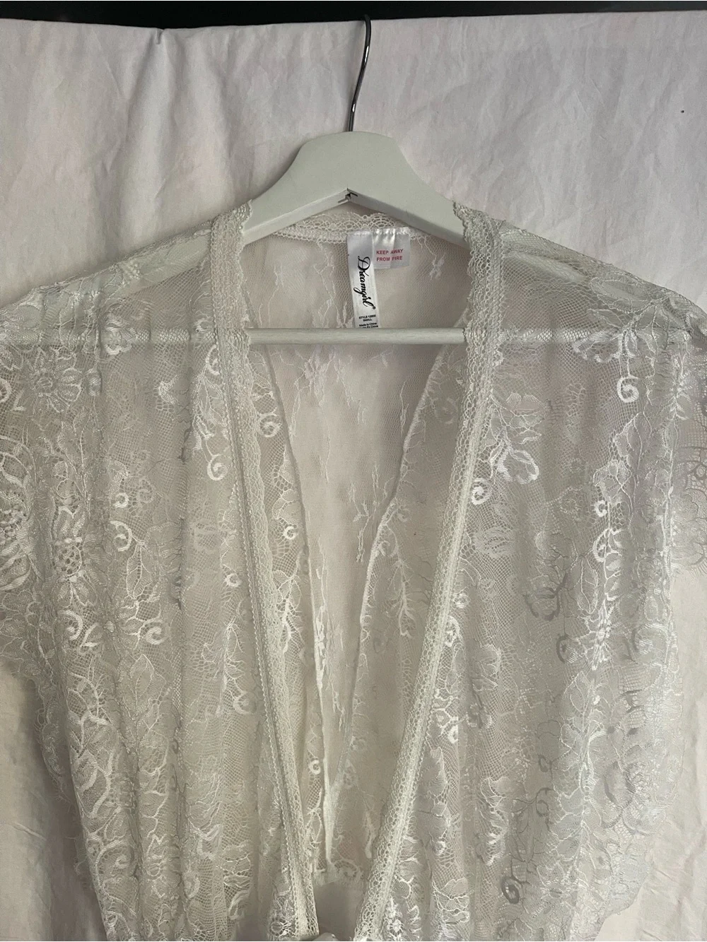 Dreamgirl Vintage Sheer Long Lace Robe Coquette Angelic Bridal Whimsical Size S